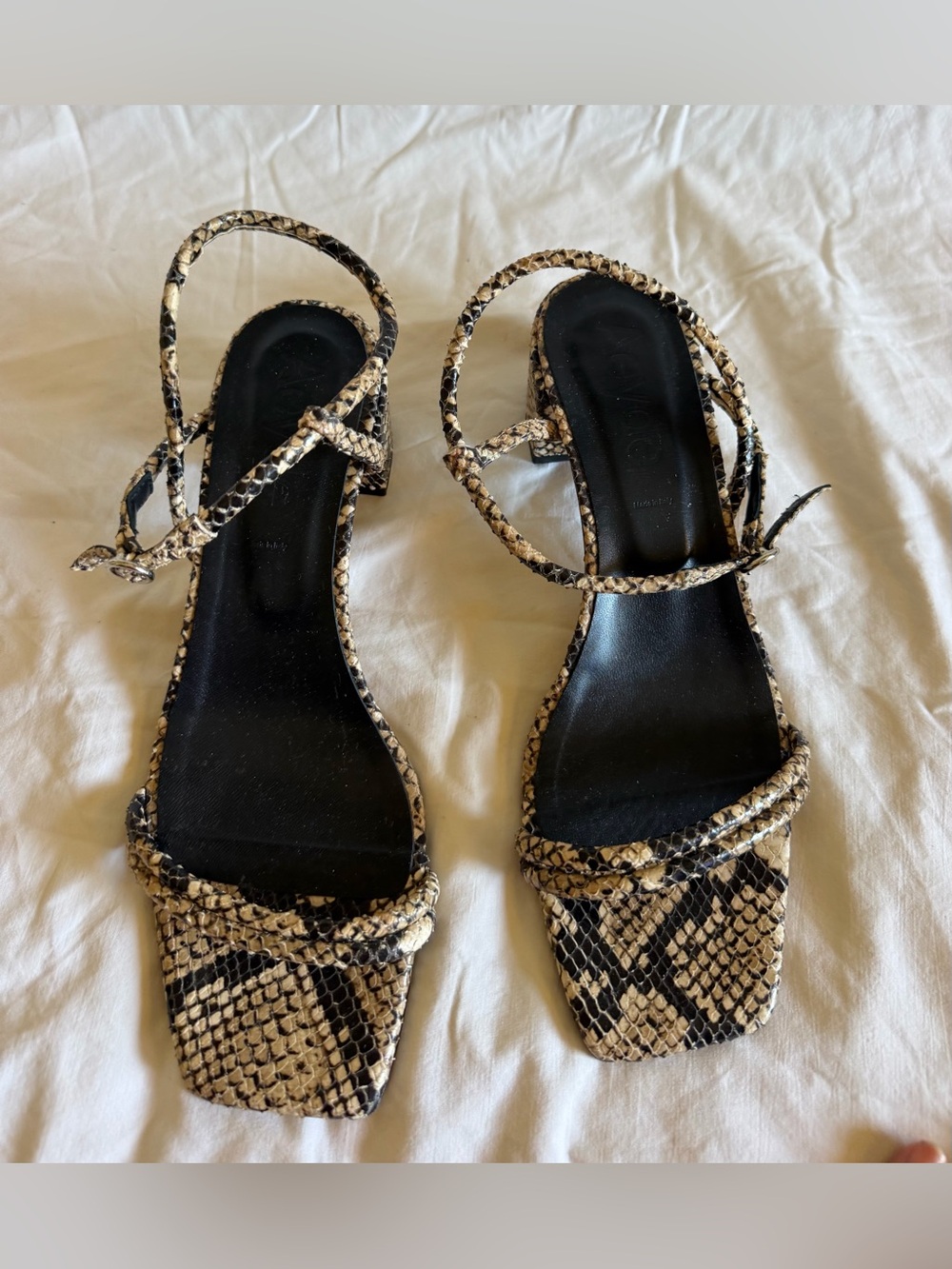 Aeyde Women's Square Toe Snake Embossed Block Heel Sandals size 10